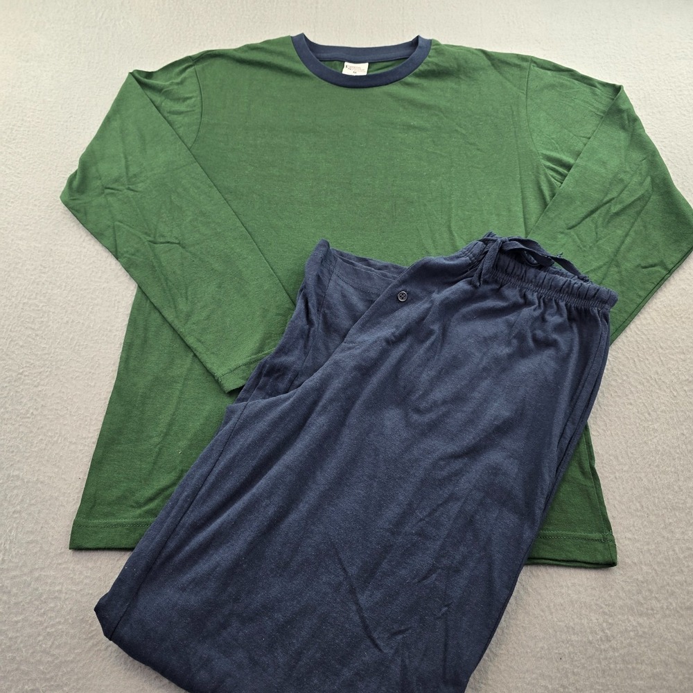 Essential Sleepwear by Seven Apparel Pajama Set Mens Medium Green Black Cotton